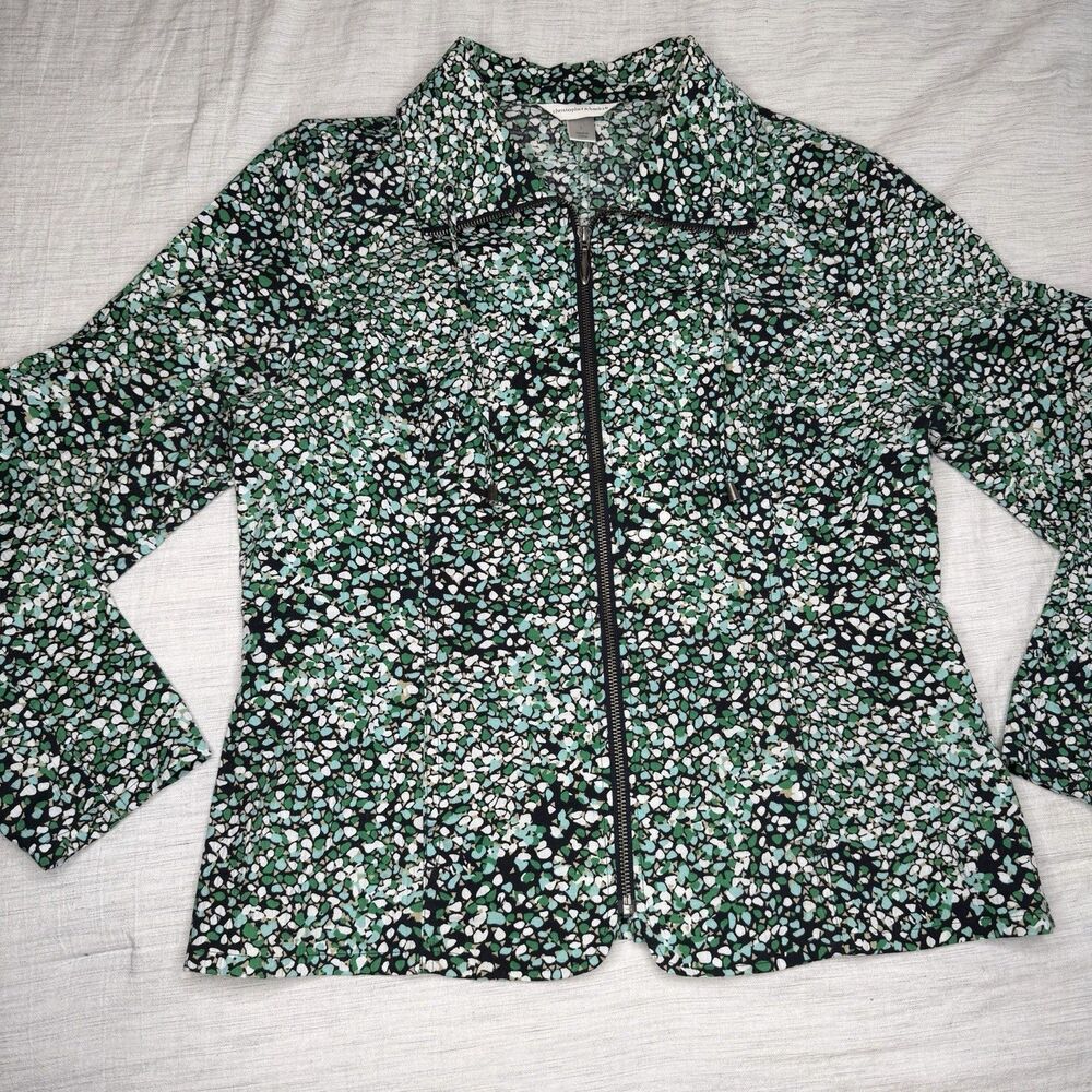 Christopher & Banks Women's L Blue Green Black Abstract Print Zip Up Jacket